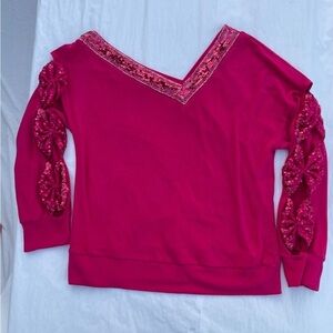 Shielay fuchsia Cold shoulder Sweater with Sequins & bow knot sleeves size S